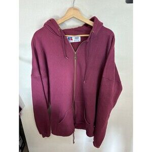 Vtg Russell Athletic Hoodie Mens XL Maroon Full Zip High Cotton Fleece 90's USA